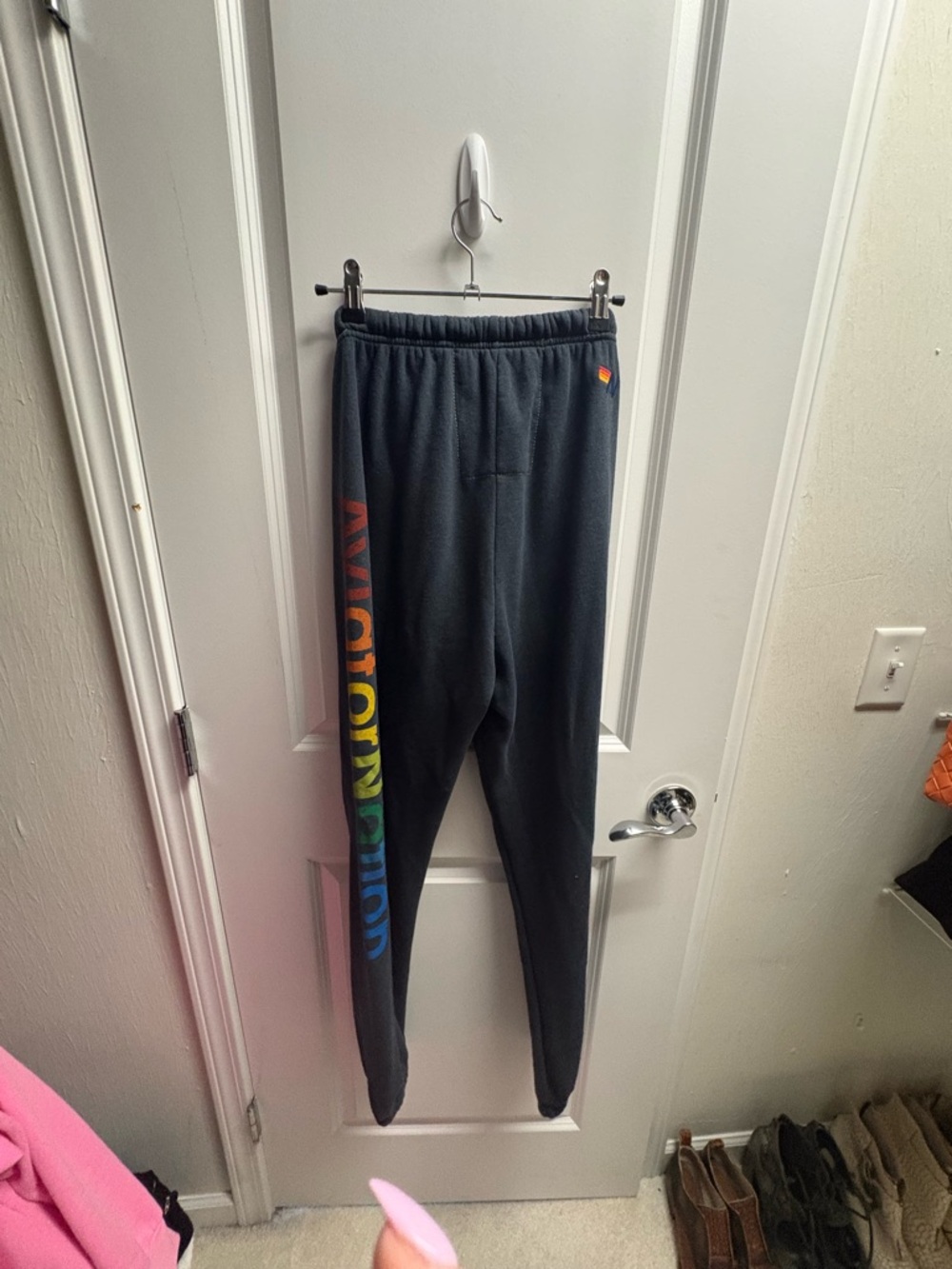 Aviator nation charcoal Sweatpants with Rainbow Side Print -